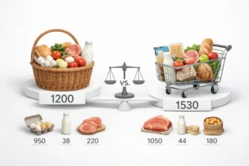How much does the minimal food basket cost in Kyiv in January at markets and supermarkets?