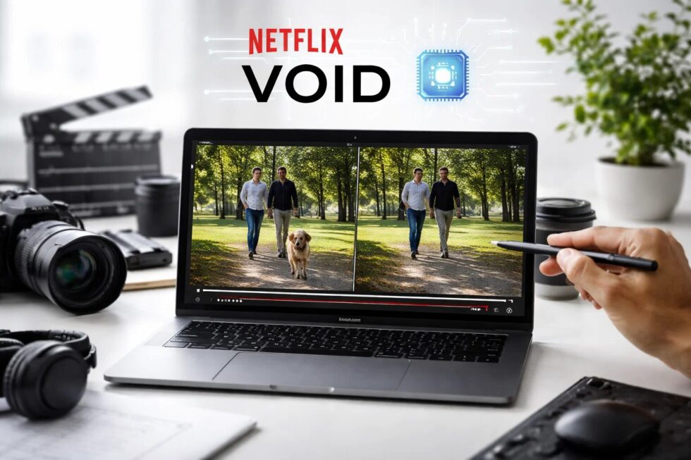 Netflix презентував VOID — нейромережу для автоматичного видалення об’єктів з відео. Штучний інтелект враховує фізику та фон, революціонізуючи монтаж і кіновиробництво.