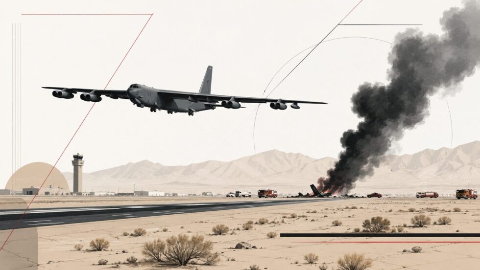 15 червня 2026 року B-52 розбився після зльоту з авіабази Edwards у Каліфорнії: що відомо про аварію, екіпаж, закритий аеродром, дим над базою та реакцію служб.