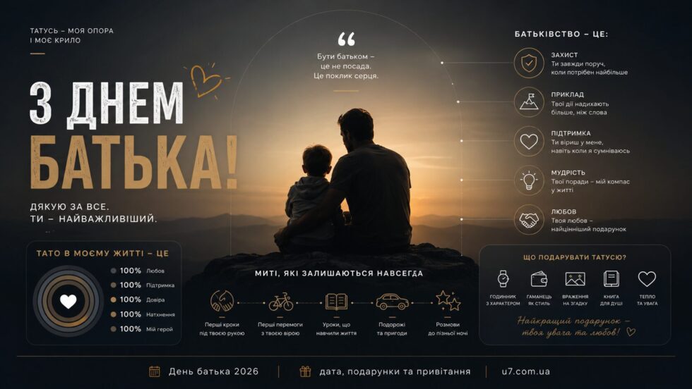 Коли відзначають День батька в Україні у 2026 році, історія свята, найкращі подарунки для тата, привітання своїми словами, сімейні традиції та ідеї святкування.