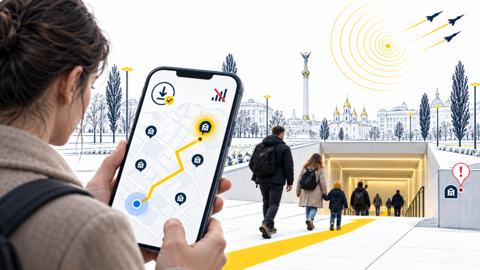 Карта укриттів у «Київ Цифровий» працює без інтернету, якщо завантажити її заздалегідь. Як знайти найближче укриття, перевірити адресу, маршрут і повідомити місто про проблему. Ще до початку тривоги.