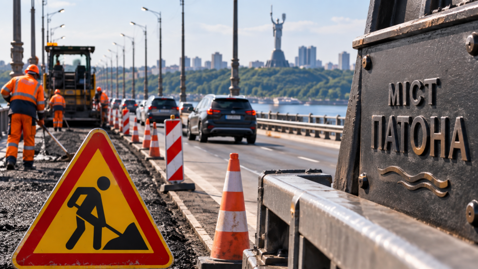 Міст Патона у Києві частково закриють із 15:00 11 вересня до 07:00 14 вересня. Роботи проведуть у другій смузі в напрямку правого берега, а транспорт пустять першою та третьою смугами. Рух збережуть.